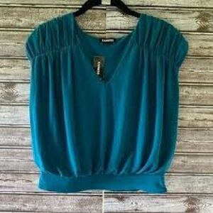 Express Women's Blue Gathered Blouse